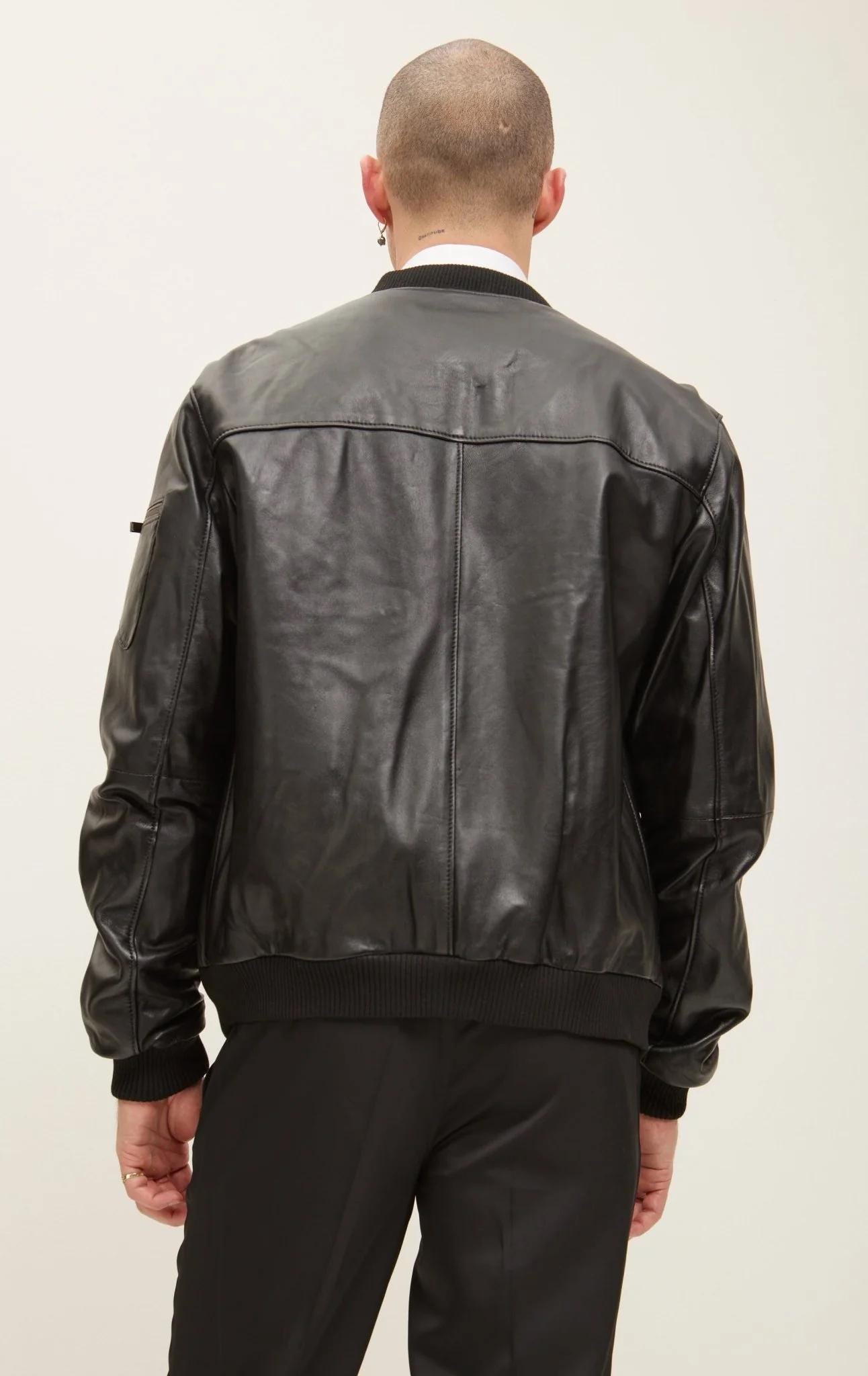 Handcrafted Black Leather Bomber Jacket, Vintage Motorcycle Style