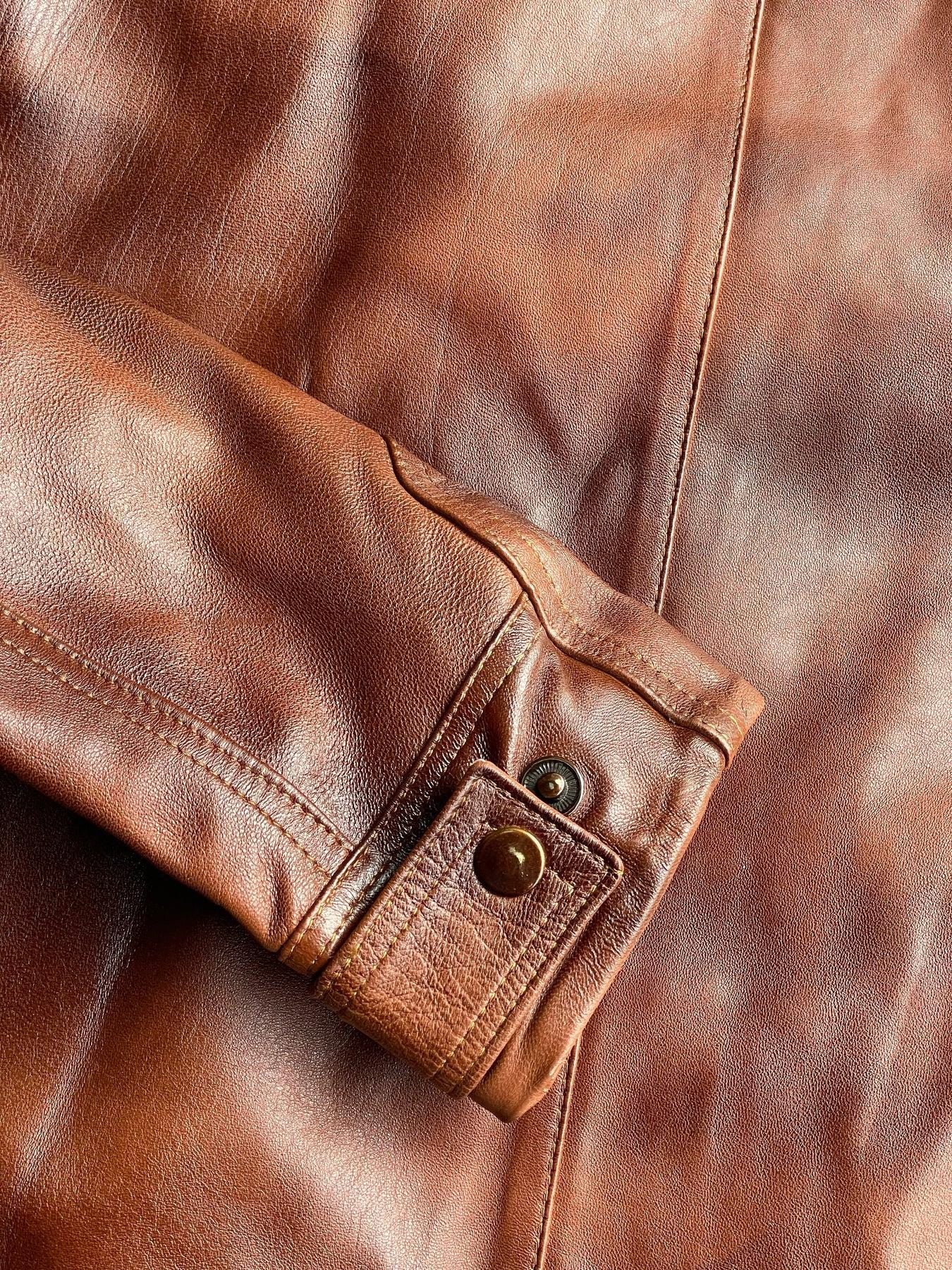 Vintage Handmade Genuine Leather Biker Jacket, 1990s Retro Style