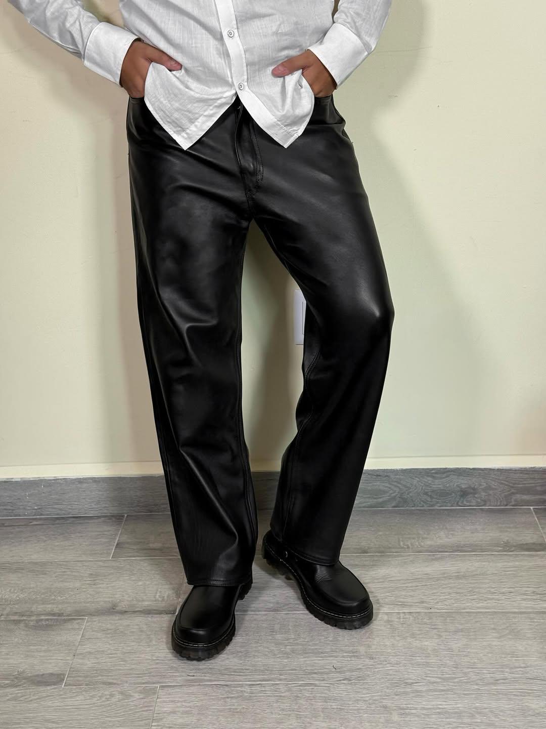 Men's Genuine Sheep Leather Pants Black Cowboy Vintage Leather Trousers Biker Leather Jeans Handmade Real Leather Pants Christmas Gift Idea