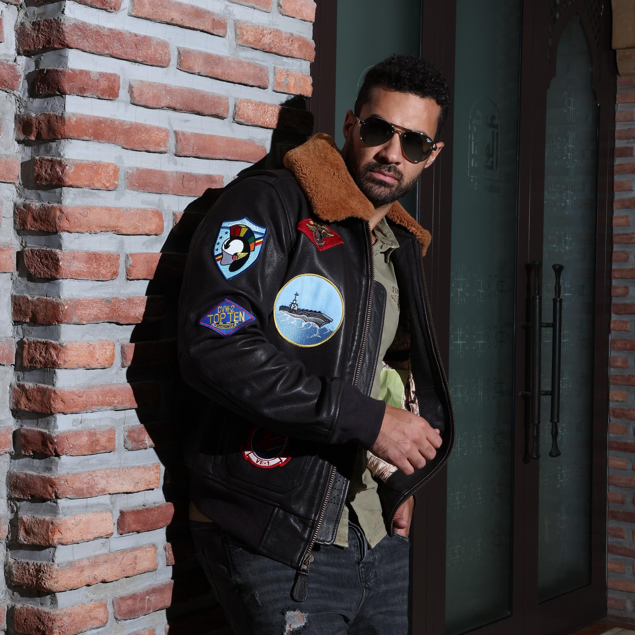 Top Gun Maverick Bomber Jacket – Vintage Aviator Leather Jacket with Patches | G-1 Flight Pilot Style | Shearling Collar US Navy Jacket Gift